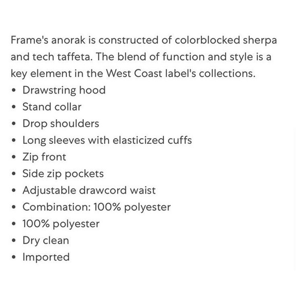 Frame Sherpa & Tech Taffeta Anorak Coat Jacket Black & White Women’s XL NWT - Picture 14 of 16